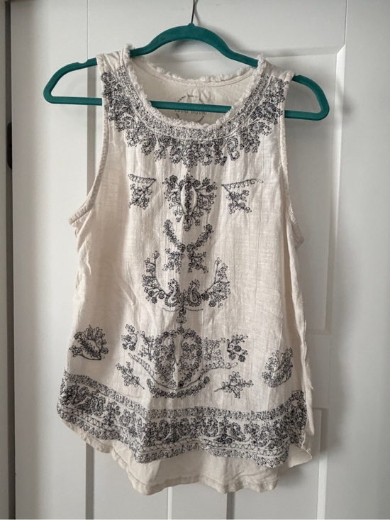 Lucky Brand Tops - Lucky Brand Sleeveless Cream Embroidered Tank Top - Classic Boho Style